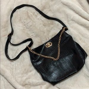 Soft faux croc leather crossbody with gold chain